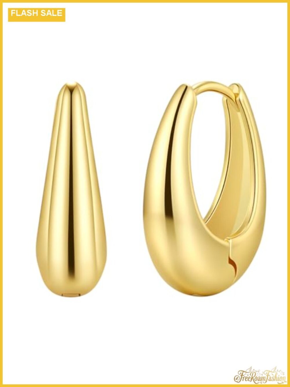 14k Gold Plated Chunky Hoop Earrings 925 Sterling Silver Ovals Lightweight